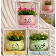 Generic Dekoratif Yapay Çiçek Saksı Seti – Masa Üstü Mini Saksı