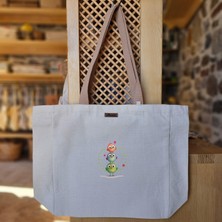 Bumudur Aksesuar Üç Renkli Kuşlar ve Çiçekler Desenli Kanvas Çanta - Küçük