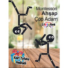 Özbience Çöp Adam ve Görev Kartı Ahşap Montessori Eğitici Seti, 2+1 Adet