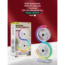 TeknoBeyza Blic BWFN30 Çift Başlıklı Masaüstü Fan - Rgb Aydınlatmalı, 1800MAH Bataryalı, 3 Kademeli Şarjlı Vantilatör