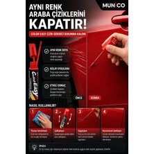 Munico 3 Adet Kırmızı Araç Çizik Giderici Rötuş Kalemi 5 ml Metalik Kırmızı Kaporta Tampon Onarım Boya Rötuş