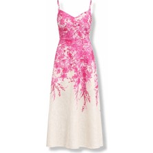 5in1Canpolat Pembe Çiçek Desenli Askılı Elbise 053
