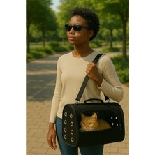 Cekar Store Şeffaf Pencereli Kedi ve Köpek Taşıma Çantası Siyah Renk Saplı ve Seyahat Için Uygun (Siyah)