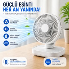 Robeve Yk Şarjlı Masaüstü Vantilatör USB Type-C – 4 Kademeli Hız, Sessiz Çalışma, Taşınabilir Mini Fan, Uzun Batarya, 90° Ayarlanabilir Başlık, Ofis Ev Kullanım Fan Vantilatör