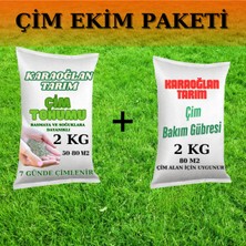 Karaoğlan Tarım Çim Ekim Paketi Karışımlı Çim Tohumu ve Çim Bakım Ekim Gübresi 2 kg