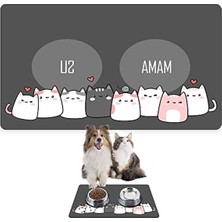 Cekar Store Monnhein Gri Kalp Kediler, Kedi Köpek Mama ve Su Altlığı, Mama Paspası, Kedi Köpek Mama Eğitim Paspası (50X35)
