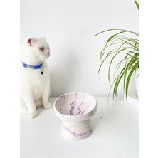 Cekar Store Seramik Kedi ve Köpek Mama Su Kabı (Mor Beyaz-Ebru Desen-M2)