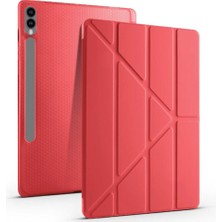 Ve Kırmızı Samsung Galaxy Tab S9 Plus / S9 Fe Plus ile Uyumlu Standlı Kalemlikli Kapaklı Tablet Kılıfı - Kırmızı