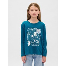 Gap Kız Çocuk Koyu Mavi Relaxed Grafik T-Shirt