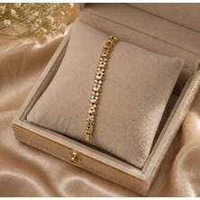 Gmn Collection Premium Seri Xuping Altın Kaplama Renkli Taş Işlemeli Çiçek Bileklik