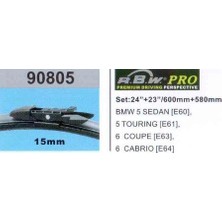 RBW Silecek Seti Hybrıt Tip Kancalı Bmw 5 Serısı Sedan E60 03-10 24"+23" 600MM+580MM (1 Tk )