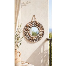 Marena Home 25 cm Deniz Kabuklu Ayna Duvar Süsü, Bohem Deniz Temalı Dekoratif Ayna, Balkon Salon Duvar Dekoru, Hasır Halat Askılı Yuvarlak Ayna, Yazlık Ev Dekoru Pinterest