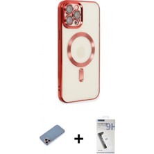 Marsilyan™- iPhone 12 Pro Max Kılıf Nova Işık Özel Seri - Şeffaf Uv Polymer Nano Ekran Koruyucu + Pembe Shine Kamera Lens Koruma Cam