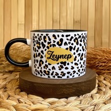 Loren Gift Leopar Desenli Kişiye Özel Isimli Elit Kupa Fincan Siyah Kulplu 200ML