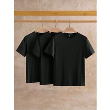 %100 Pamuk Oversize Kalıp Bisiklet Yaka 3 Adet Tişört\t-Shirt
