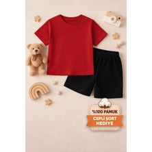 Çocuk %100 Pamuk Basic Tişört – Şort Hediyeli, Rahat Kalıp, Günlük Yazlık Kombin