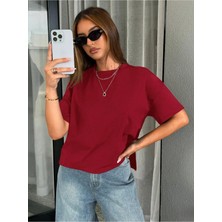 %100 Pamuk Oversize Kalıp Kadın T-Shirt Şık Casual Organik Tişört