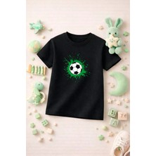 Futbol Temalı Baskılı Kız Erkek Çocuk Tshirt Tişört Tee Rahat Yumuşak 100% Pamuk