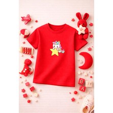 Unicorn Baskılı Sevimli Kız Erkek Çocuk Tshirt Tişört Tee Rahat Yumuşak 100% Pamuk