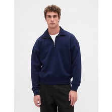 Gap Erkek Lacivert Heavyweight Oversized Yarım Fermuarlı Pullover