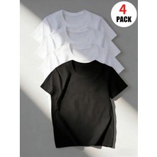 4’lü Çocuk Tişört Seti %100 Pamuk Oversize Rahat Kalıp Erkek Basic T-Shirt + Şort Hediyeli