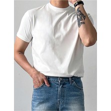 Erkek Basic Tişört Bisiklet Yaka %100 Pamuk Düz Renk Rahat Kalıp Casual T-Shirt
