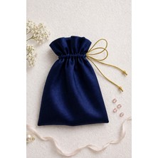 Buem Shop Aurevia Saten Hediyelik Kese 10X15 cm Lacivert Altın Metalik Ipli Takı Kesesi