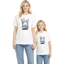 Anne Kız Kombin Mor Tişört – %100 Pamuk, Unisex Oversize, Baskılı, Günlük Rahat T-Shirt