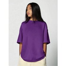 Kız Çocuk Tişört %100 Pamuk Oversize Rahat Kalıp Basic T-Shirt