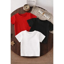 3’lü Çocuk Tişört Seti %100 Pamuk Basic Unisex Rahat Kalıp T-Shirt + Şort Hediyeli