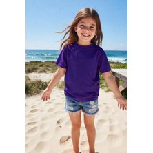 Kız Çocuk Tişört %100 Pamuk Oversize Rahat Kalıp Basic T-Shirt + Siyah Şort Hediyeli