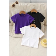 3’lü Çocuk Tişört Seti %100 Pamuk Basic Unisex Rahat Kalıp T-Shirt + Şort Hediyeli