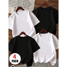 4’lü Çocuk Tişört Seti %100 Pamuk Oversize Rahat Kalıp Unisex Basic T-Shirt + Şort Hediyeli