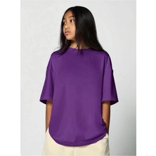 Kız Çocuk Oversize Basic Tişört %100 Pamuk Günlük Rahat Kalıp T-Shirt
