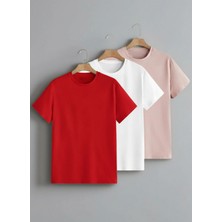 %100 Pamuk Oversize Kalıp Bisiklet Yaka 3 Adet Tişört\t-Shirt