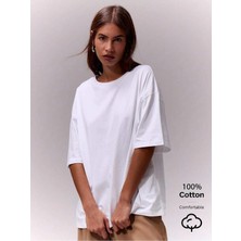 Casual Rahat Oversize Kalıp %100 Pamuk Kadın T-Shirt - Tişört