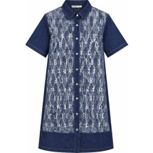 HANIQA Yıldız Desenli Denim Elbise