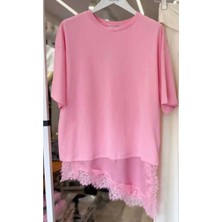 Yeni Trend Dantel ve Saten Detaylı Kadın T-Shirt