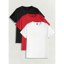 %100 Pamuk Oversize Kalıp Bisiklet Yaka 3 Adet Tişört\t-Shirt