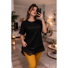 Yeni Trend Dantel ve Saten Detaylı - Şık ve Rahat T-Shirt \ Tişört