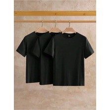 %100 Pamuk Oversize Kalıp Bisiklet Yaka 3 Adet Tişört\t-Shirt