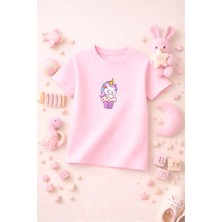 Unicorn Baskılı Sevimli Kız Erkek Çocuk Tshirt Tişört Tee Rahat Yumuşak 100% Pamuk