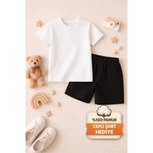 Erkek Çocuk %100 Pamuk Basic Tişört – Şort Hediyeli, Rahat Kalıp, Günlük Yazlık Kombin