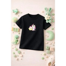 Unicorn Baskılı Sevimli Kız Erkek Çocuk Tshirt Tişört Tee Rahat Yumuşak 100% Pamuk