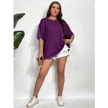 Kadın Oversize %100 Pamuk Tişört T-Shirt – Spor Rahat Salaş Basic