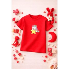 Unicorn Baskılı Sevimli Kız Erkek Çocuk Tshirt Tişört Tee Rahat Yumuşak 100% Pamuk