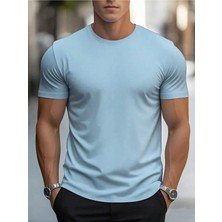 Erkek Basic Tişört Bisiklet Yaka %100 Pamuk Düz Renk Rahat Kalıp Casual T-Shirt