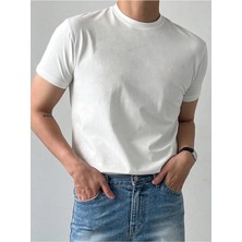 Erkek Basic Tişört Bisiklet Yaka %100 Pamuk Düz Renk Rahat Kalıp Casual T-Shirt