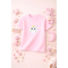 Unicorn Baskılı Sevimli Kız Erkek Çocuk Tshirt Tişört Tee Rahat Yumuşak 100% Pamuk