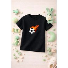Futbol Temalı Baskılı Kız Erkek Çocuk Tshirt Tişört Tee Rahat Yumuşak 100% Pamuk